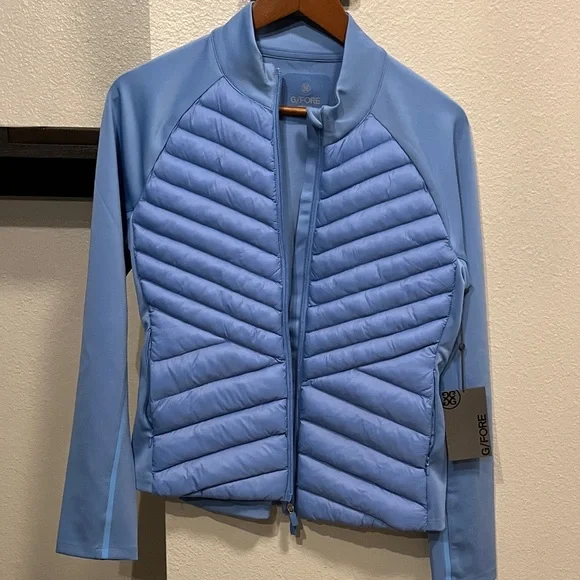 NWT G/FORE Women's Light Blue hybrid quilted Jacket, size M zippers, pockets - Picture 2 of 13
